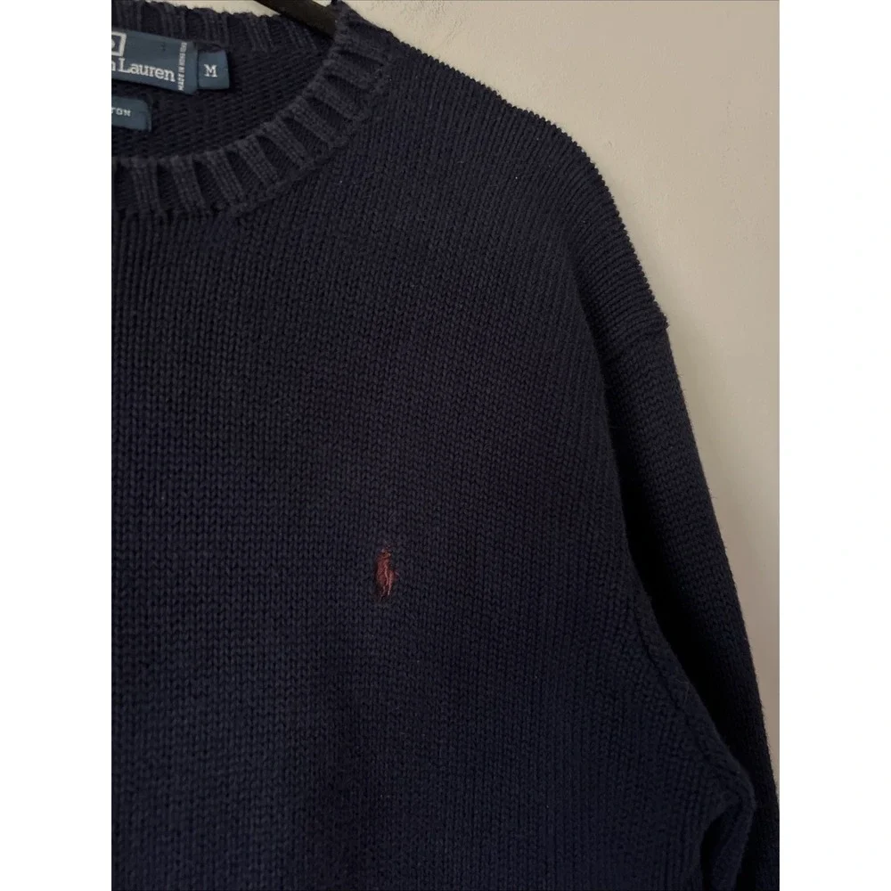 90's Vintage Polo Ralph Lauren Sweater Men's M Navy Blue Crewneck Cotton